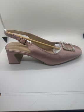 NWOT Crown & Ivy Dusty Pink Satin Slingback Pump with Rhinestone Buckle